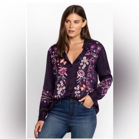 JOHNNY WAS CURACAO OVERSIZED LONG SLEEVE TUNIC IN DEEP PURPLE SIZE XL - Picture 2 of 11